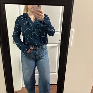Ann Taylor Teal Abstract Blouse